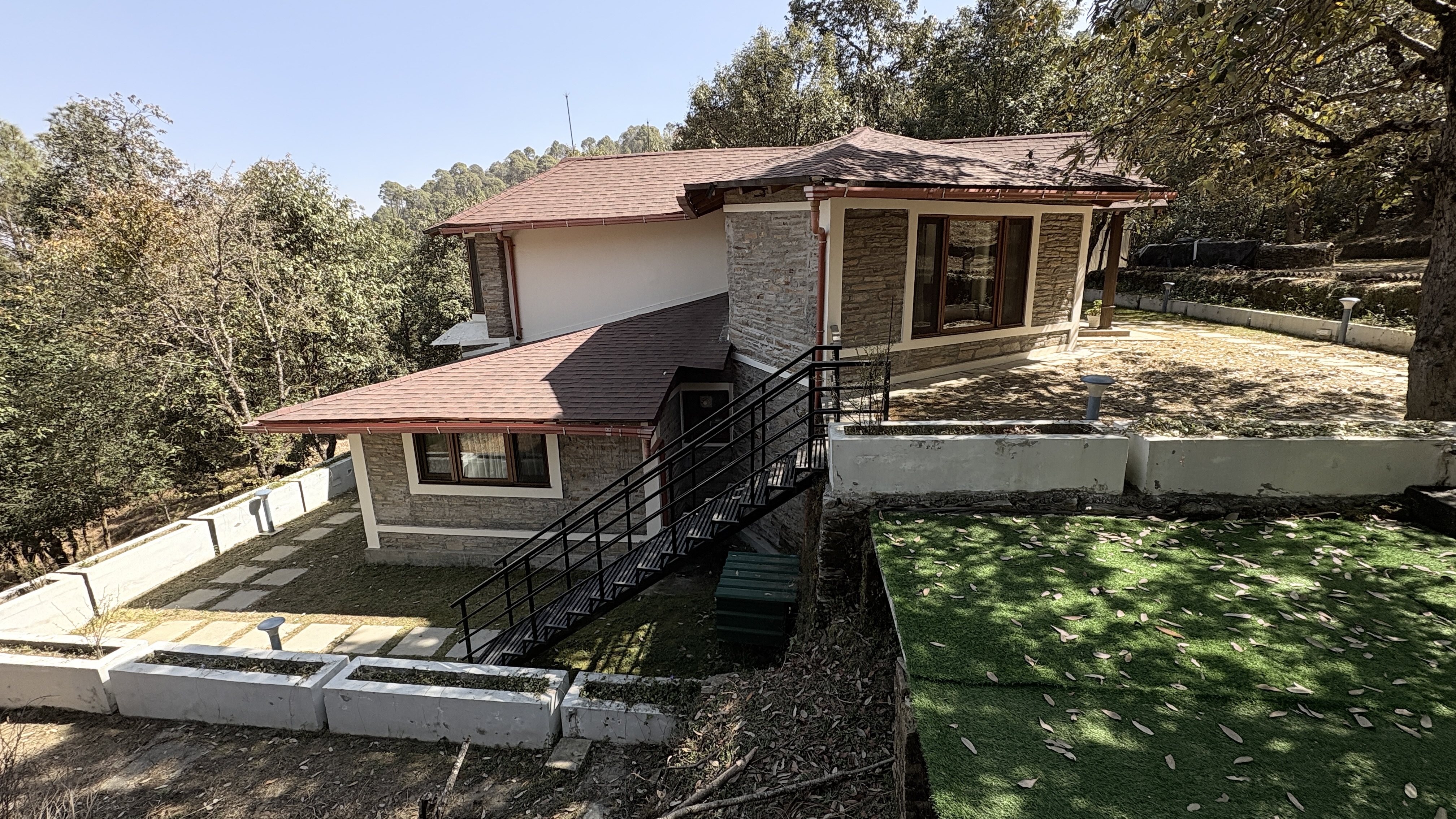 Panoramic 175-degree view of the Nanda Devi and Trishul peaks from ATHA Resort Village
